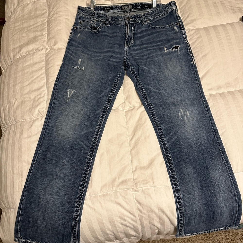 Affliction Blake jeans with cool rips and worn fray hem